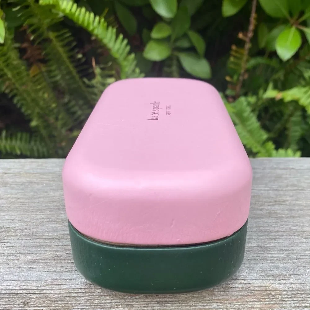 Kate Spade Pink & Green Oval Sunglasses Case. Hello Sunshine Inscription Summer
